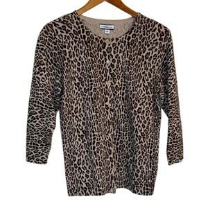 NWT Croft & Barrow Cardigan Women Medium Brown Cheetah‎ Mobwife Business Casual